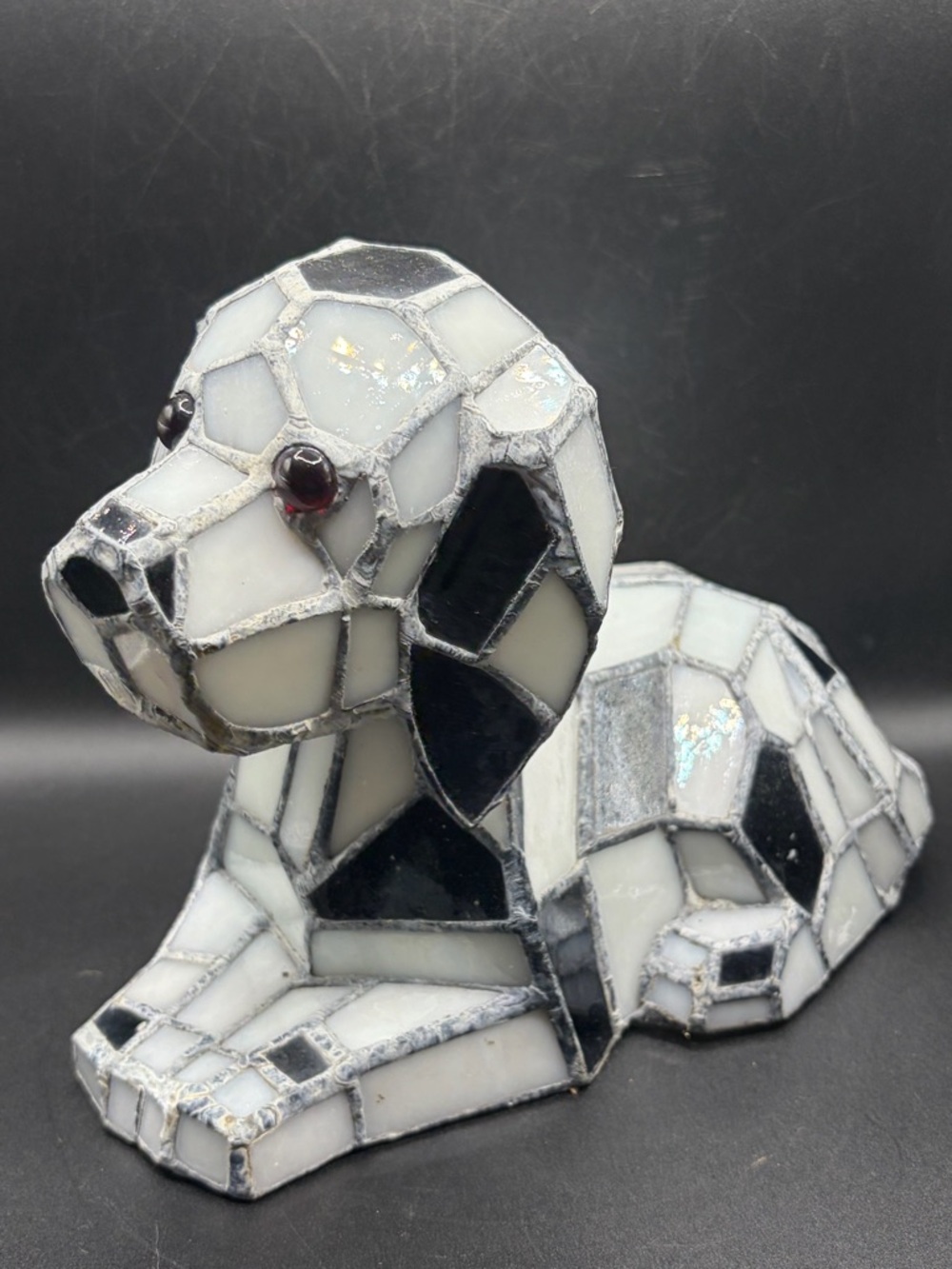 Vintage Stained Glass Dalmatian Puppy Dog Bobblehead Tabletop Lamp Shade, Kawaii